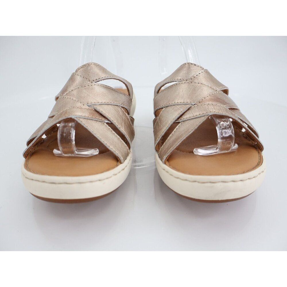 Born Jenny Women's Sandal Size 7 Strappy Slide Silver Leather Flip Flop Flat - Picture 3 of 11
